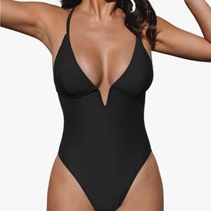 Cupshe Black One-Piece Swimsuit with Plunging V-Neck